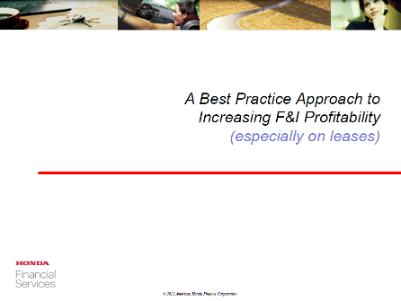 Best Practice Approach to Increasing F&I Profitability